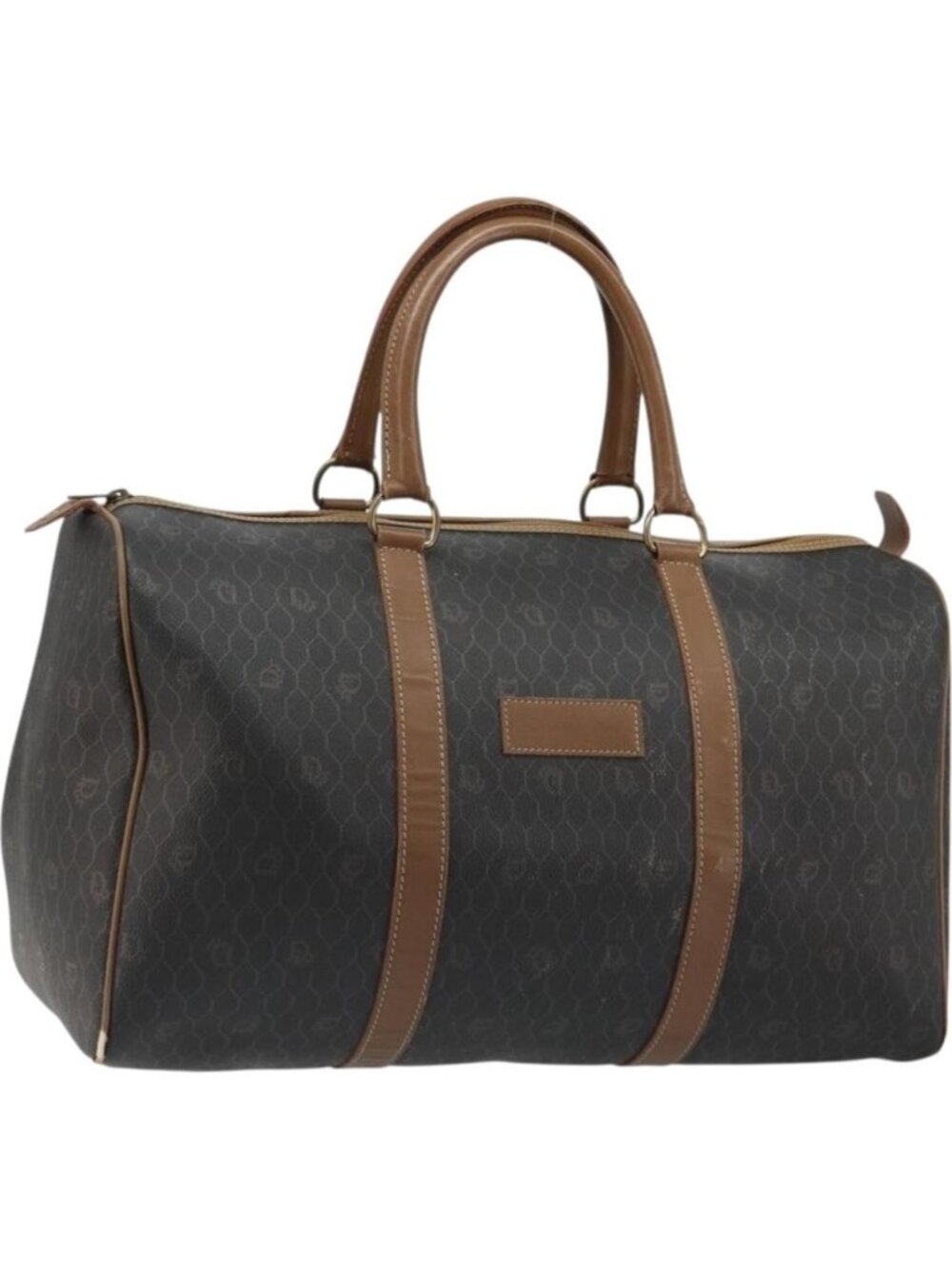 Christian Dior Honeycomb Canvas Boston Bag PVC Black Gold